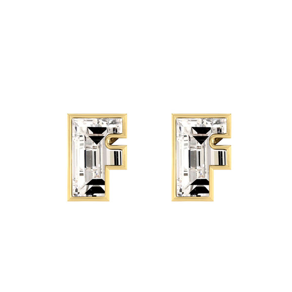 Alfabet Bogstav F 18K Guld, Hvidguld eller Rosaguld Ørestikker m. Solitaire Lab-Grown Diamant