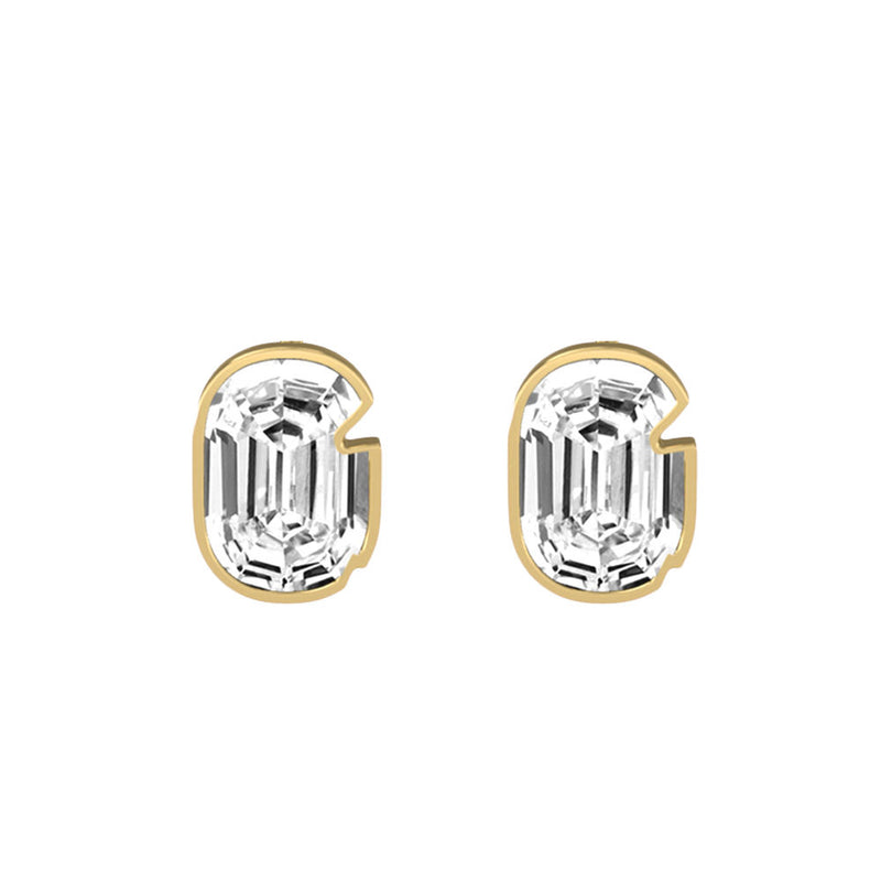 Alphabet Initial G 18K Gold, Whitegold or Rosegold Stud Earrings w. Solitaire Lab-Grown Diamond