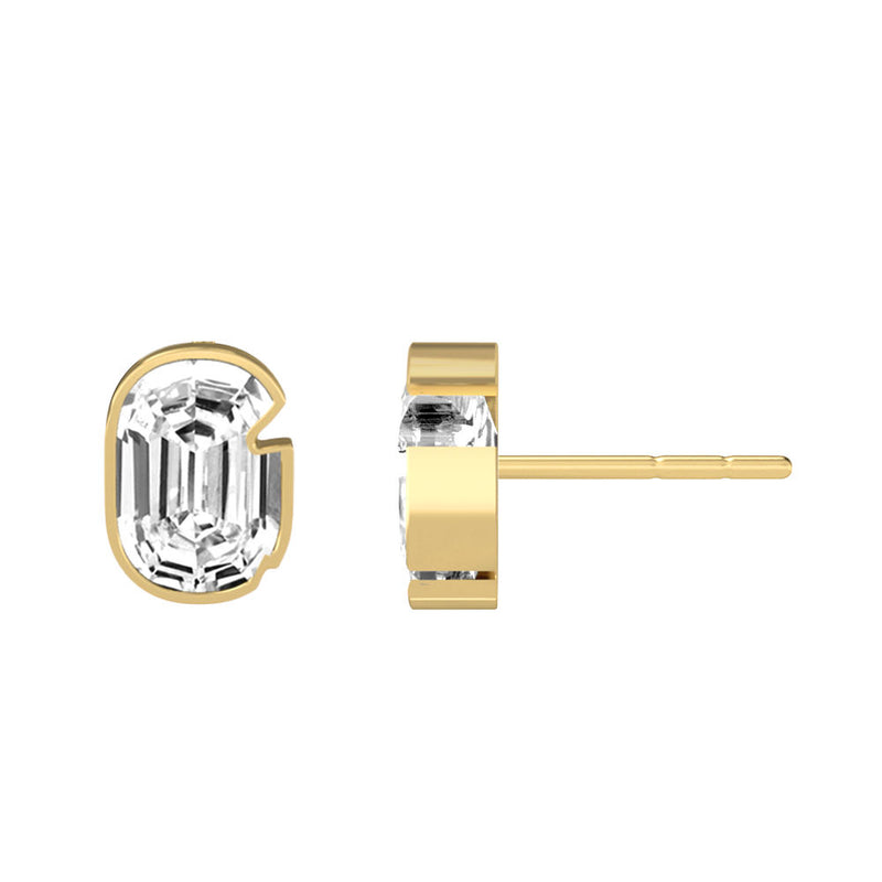 Alphabet Initial G 18K Gold, Whitegold or Rosegold Stud Earrings w. Solitaire Lab-Grown Diamond