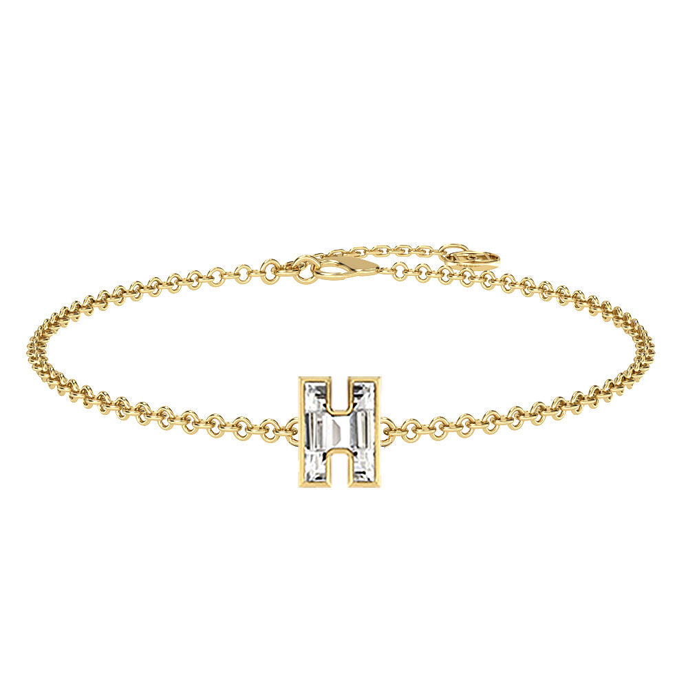 Alphabet Initial H 18K Gold, Rosegold or Whitegold Bracelet w. Solitaire Lab-Grown Diamond