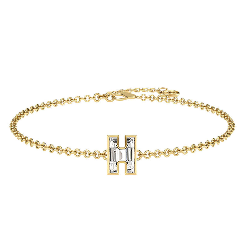 Alphabet Initial H 18K Gold, Rosegold or Whitegold Bracelet w. Solitaire Lab-Grown Diamond