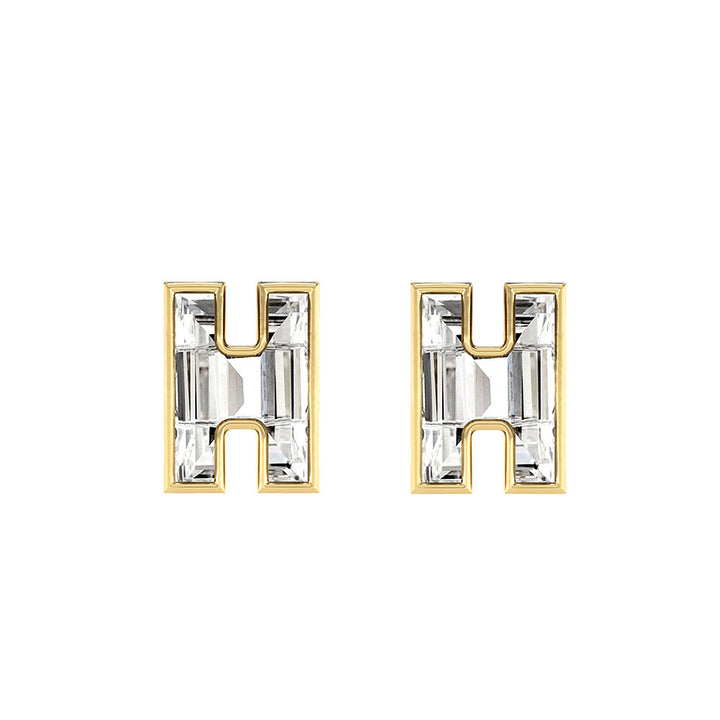 Alphabet Initial H 18K Gold, Whitegold or Rosegold Stud Earrings w. Solitaire Lab-Grown Diamond