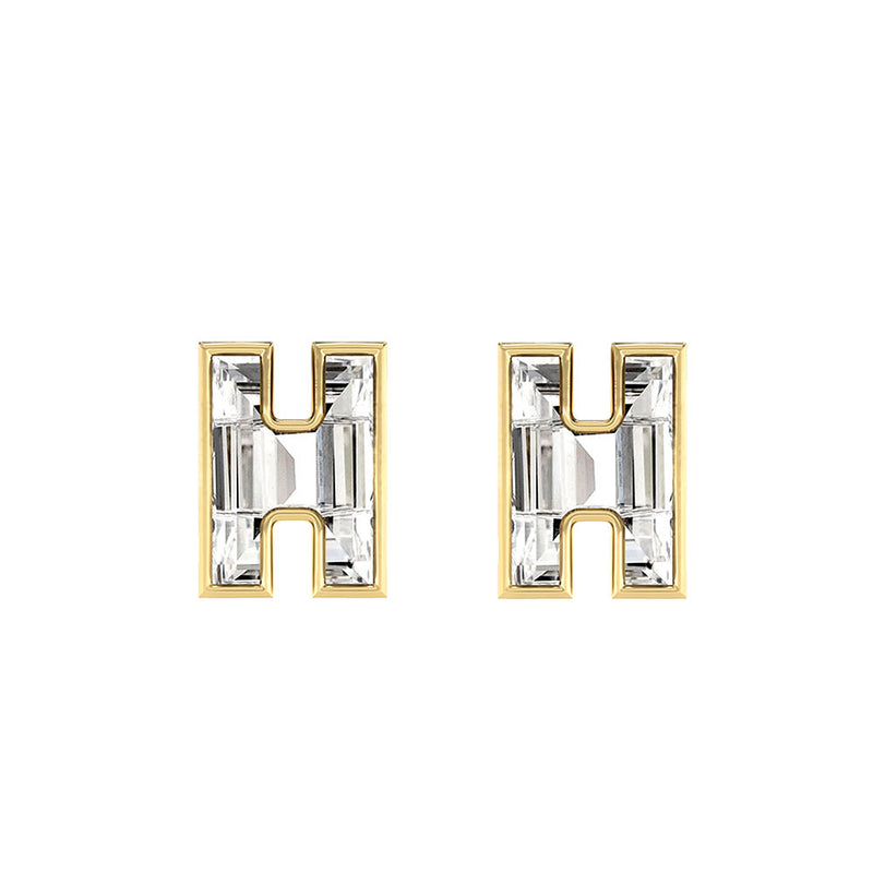 Alfabet Bogstav H 18K Guld, Hvidguld eller Rosaguld Ørestikker m. Solitaire Lab-Grown Diamant