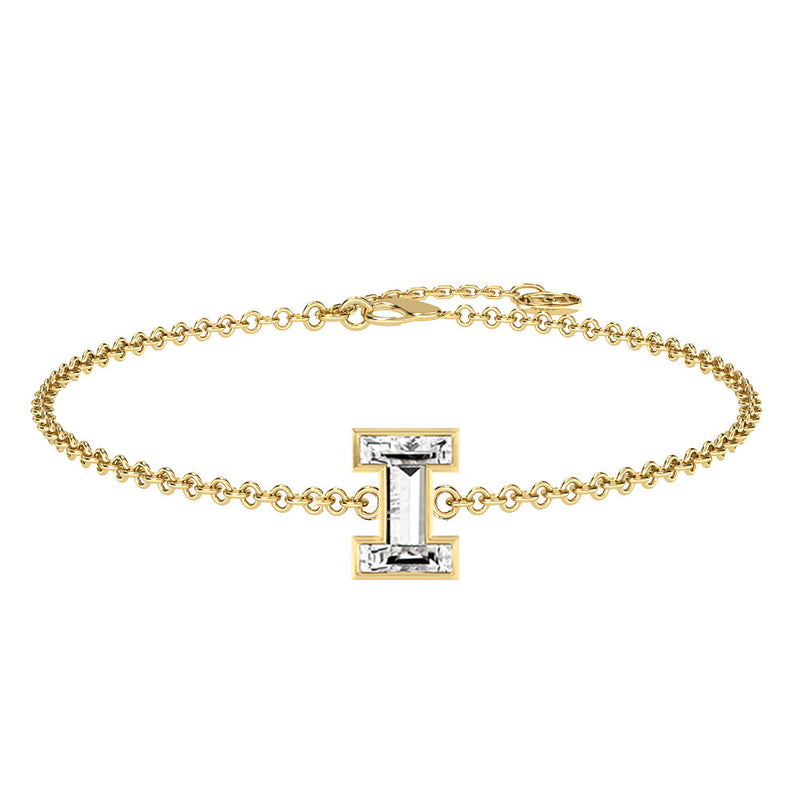 Alphabet Initial I 18K Gold, Rosegold or Whitegold Bracelet w. Solitaire Lab-Grown Diamond