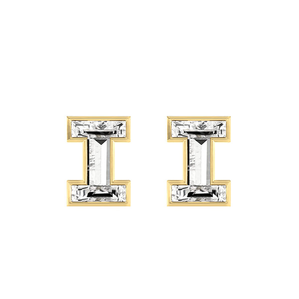 Alfabet Bogstav I 18K Guld, Hvidguld eller Rosaguld Ørestikker m. Solitaire Lab-Grown Diamant