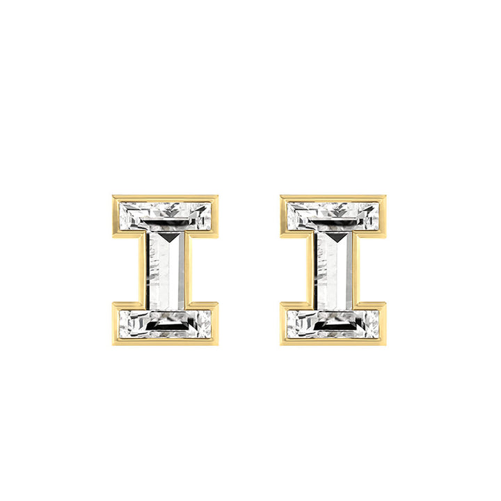 Alphabet Initial I 18K Gold, Whitegold or Rosegold Stud Earrings w. Solitaire Lab-Grown Diamond