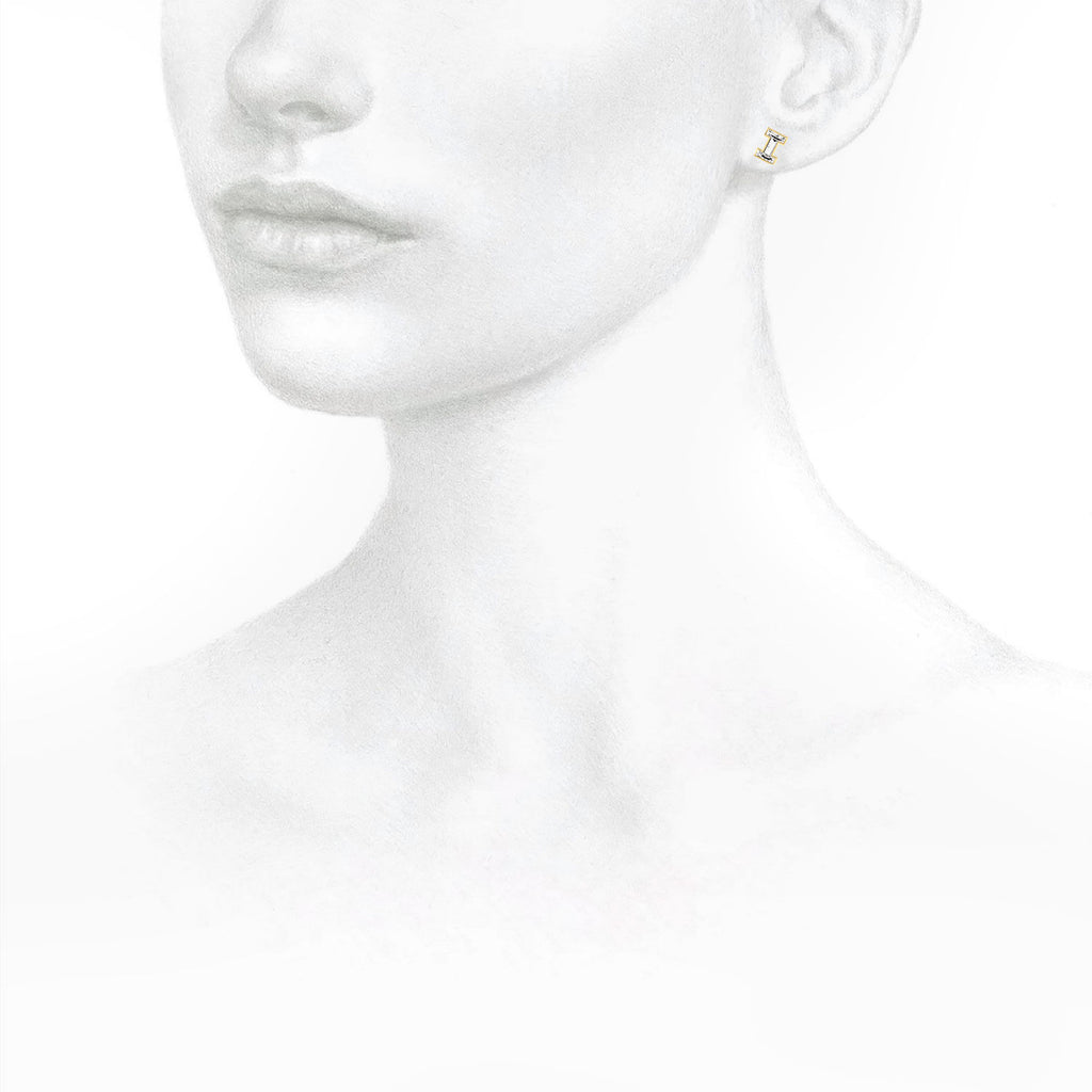 Alfabet Bogstav I 18K Guld, Hvidguld eller Rosaguld Ørestikker m. Solitaire Lab-Grown Diamant