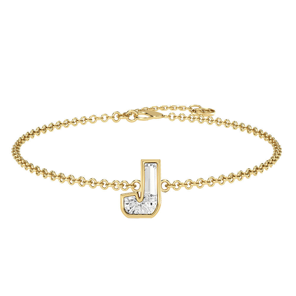Alphabet Initial J 18K Gold, Rosegold or Whitegold Bracelet w. Solitaire Lab-Grown Diamond