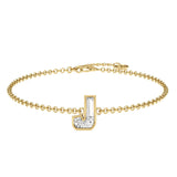 Alphabet Initial J 18K Gold, Rosegold or Whitegold Bracelet w. Solitaire Lab-Grown Diamond