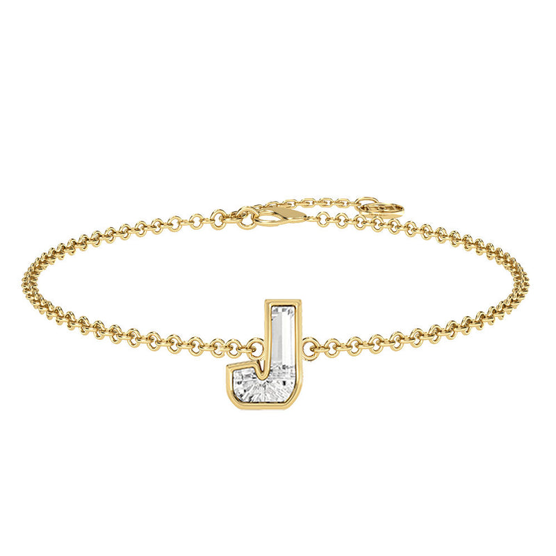 Alphabet Initial J 18K Gold, Rosegold or Whitegold Bracelet w. Solitaire Lab-Grown Diamond