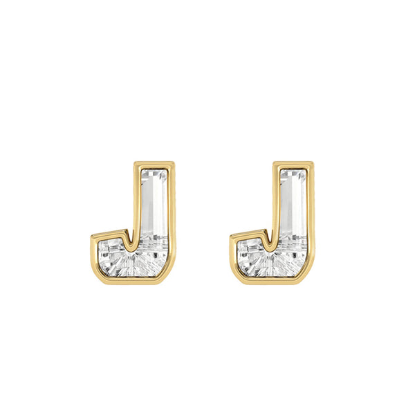 Alfabet Bogstav J 18K Guld, Hvidguld eller Rosaguld Ørestikker m. Solitaire Lab-Grown Diamant