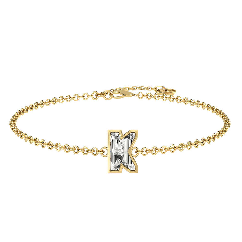 Alphabet Initial K 18K Gold, Rosegold or Whitegold Bracelet w. Solitaire Lab-Grown Diamond