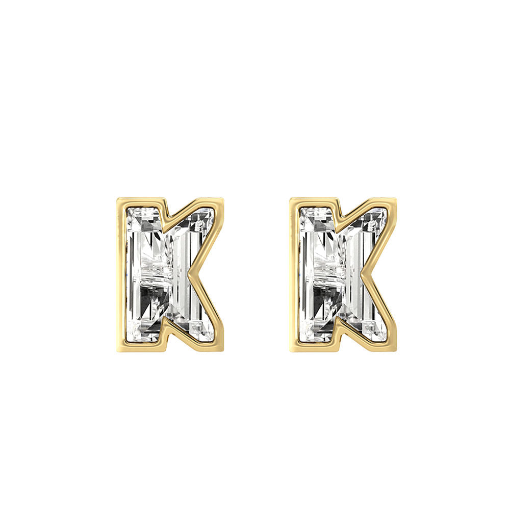 Alphabet Initial K 18K Gold, Whitegold or Rosegold Stud Earrings w. Solitaire Lab-Grown Diamond