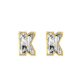 Alphabet Initial K 18K Gold, Whitegold or Rosegold Stud Earrings w. Solitaire Lab-Grown Diamond