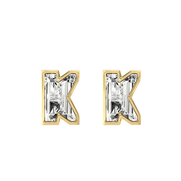Alfabet Bogstav K 18K Guld, Hvidguld eller Rosaguld Ørestikker m. Solitaire Lab-Grown Diamant