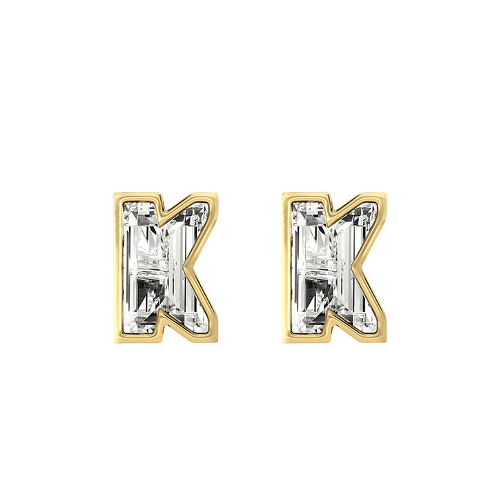Alphabet Initial K 18K Gold, Whitegold or Rosegold Stud Earrings w. Solitaire Lab-Grown Diamond