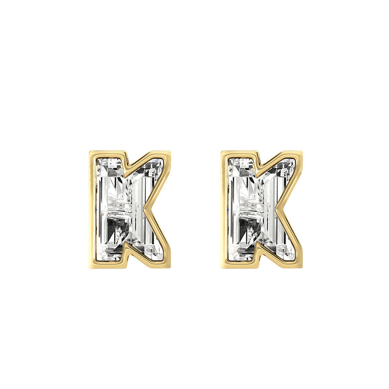 Alphabet Initial K 18K Gold, Whitegold or Rosegold Stud Earrings w. Solitaire Lab-Grown Diamond