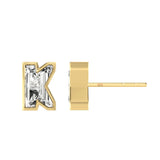 Alphabet Initial K 18K Gold, Whitegold or Rosegold Stud Earrings w. Solitaire Lab-Grown Diamond