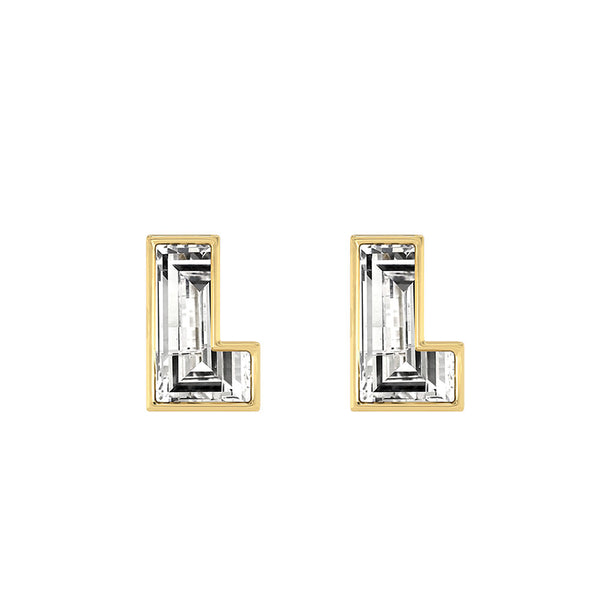 Alfabet Bogstav L 18K Guld, Hvidguld eller Rosaguld Ørestikker m. Solitaire Lab-Grown Diamant