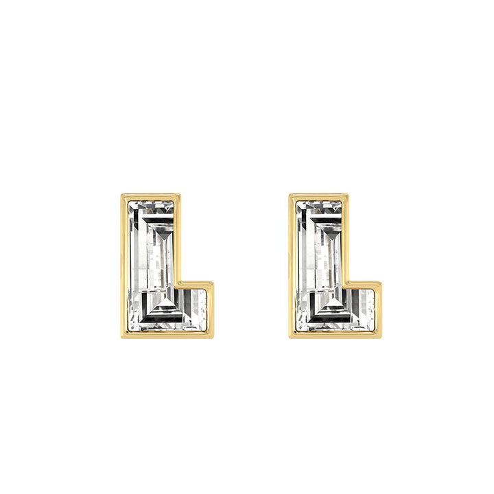 Alphabet Initial L 18K Gold, Whitegold or Rosegold Stud Earrings w. Solitaire Lab-Grown Diamond