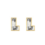 Alphabet Initial L 18K Gold, Whitegold or Rosegold Stud Earrings w. Solitaire Lab-Grown Diamond