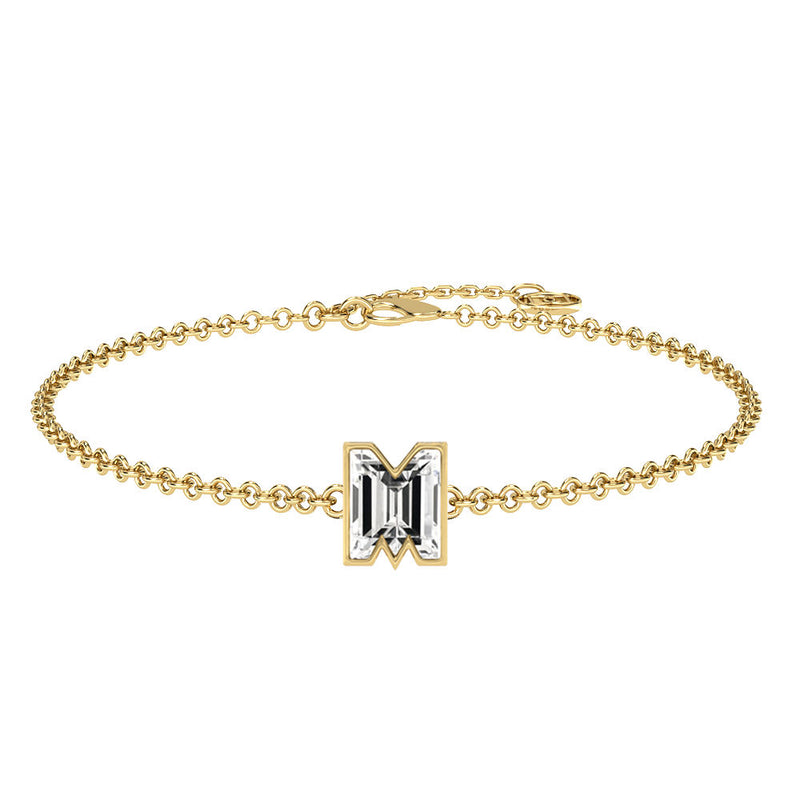 Alphabet Initial M 18K Gold, Rosegold or Whitegold Bracelet w. Solitaire Lab-Grown Diamond