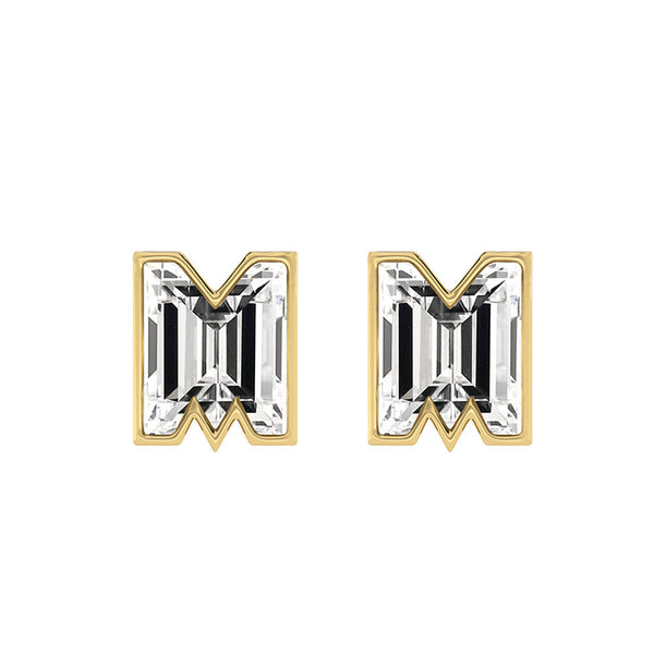 Alfabet Bogstav M 18K Guld, Hvidguld eller Rosaguld Ørestikker m. Solitaire Lab-Grown Diamant