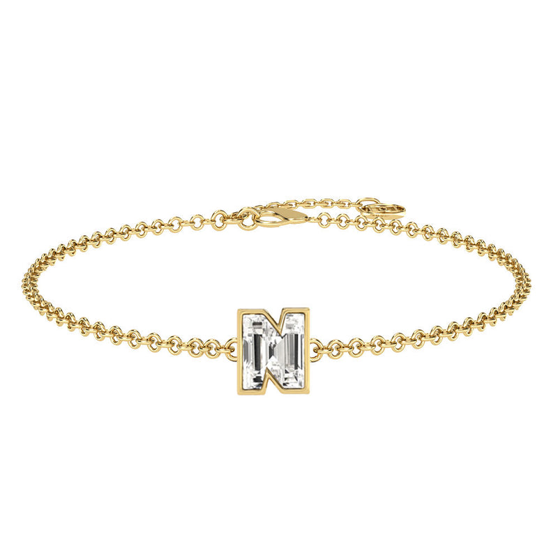 Alphabet Initial N 18K Gold, Rosegold or Whitegold Bracelet w. Solitaire Lab-Grown Diamond