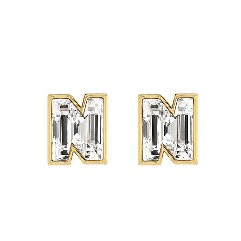 Alphabet Initial N 18K Gold, Whitegold or Rosegold Stud Earrings w. Solitaire Lab-Grown Diamond