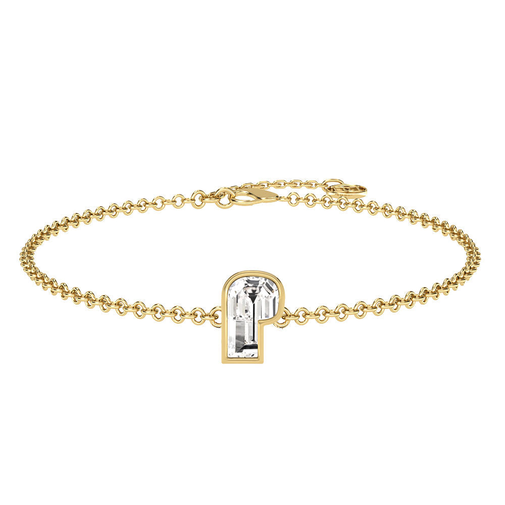 Alphabet Initial P 18K Gold, Rosegold or Whitegold Bracelet w. Solitaire Lab-Grown Diamond