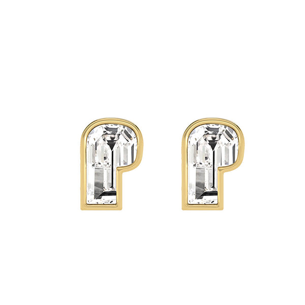 Alfabet Bogstav P 18K Guld, Hvidguld eller Rosaguld Ørestikker m. Solitaire Lab-Grown Diamant
