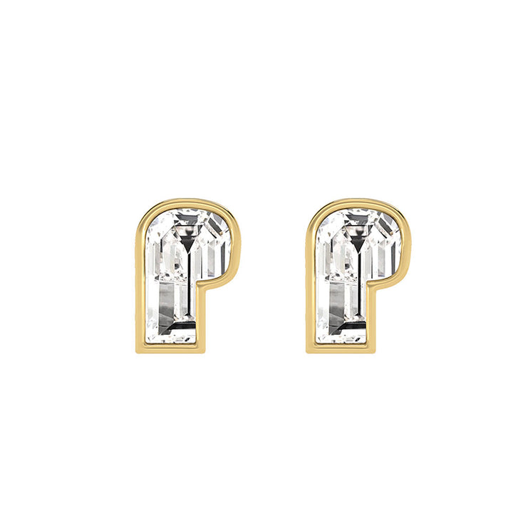 Alphabet Initial P 18K Gold, Whitegold or Rosegold Stud Earrings w. Solitaire Lab-Grown Diamond