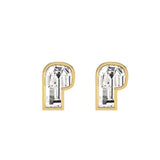 Alphabet Initial P 18K Gold, Whitegold or Rosegold Stud Earrings w. Solitaire Lab-Grown Diamond