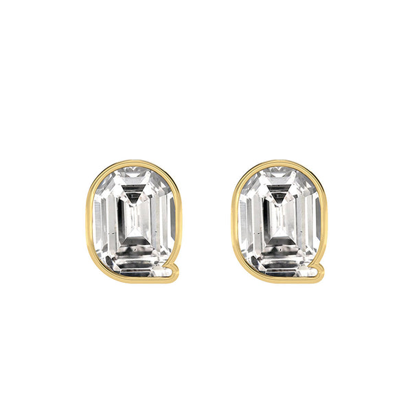 Alfabet Bogstav Q 18K Guld, Hvidguld eller Rosaguld Ørestikker m. Solitaire Lab-Grown Diamant