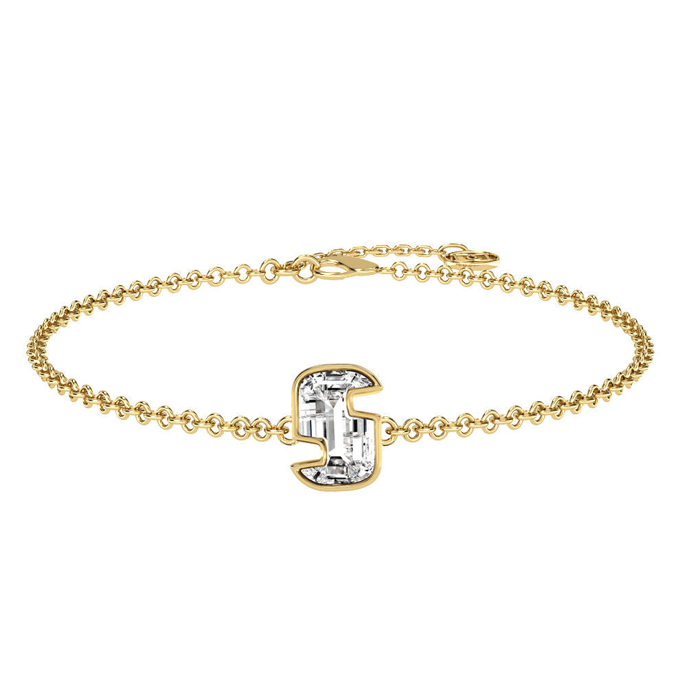 Alphabet Initial S 18K Gold, Rosegold or Whitegold Bracelet w. Solitaire Lab-Grown Diamond