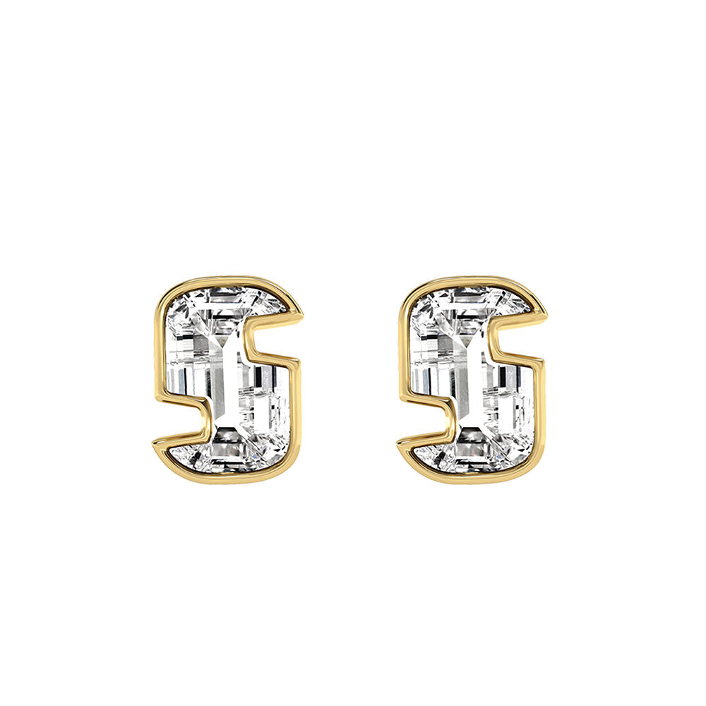 Alphabet Initial S 18K Gold, Whitegold or Rosegold Stud Earrings w. Solitaire Lab-Grown Diamond