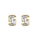 Alphabet Initial S 18K Gold, Whitegold or Rosegold Stud Earrings w. Solitaire Lab-Grown Diamond