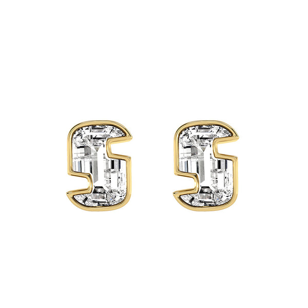 Alfabet Bogstav S 18K Guld, Hvidguld eller Rosaguld Ørestikker m. Solitaire Lab-Grown Diamant