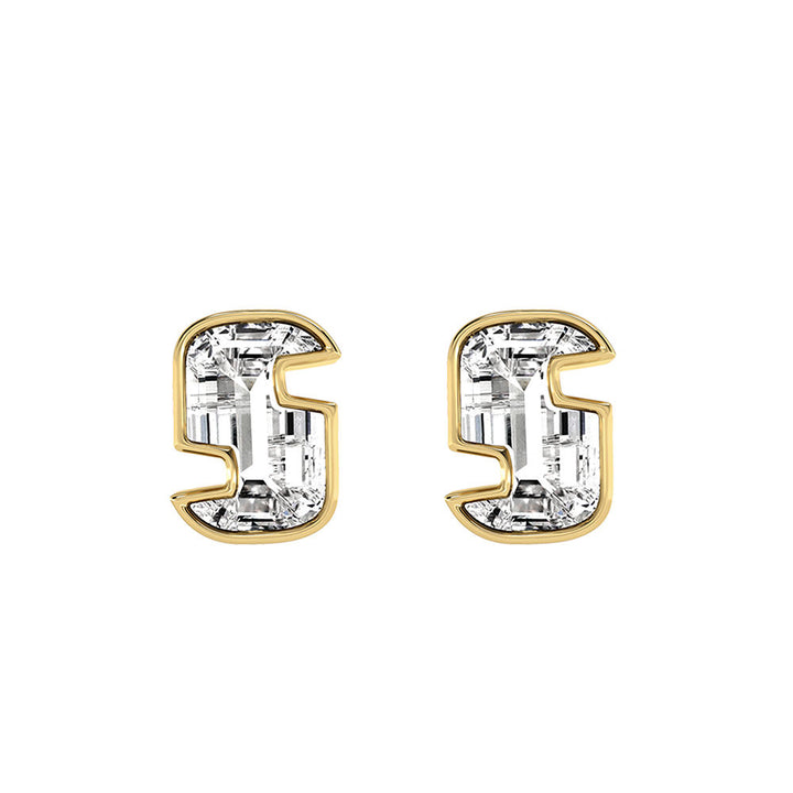 Alphabet Initial S 18K Gold, Whitegold or Rosegold Stud Earrings w. Solitaire Lab-Grown Diamond