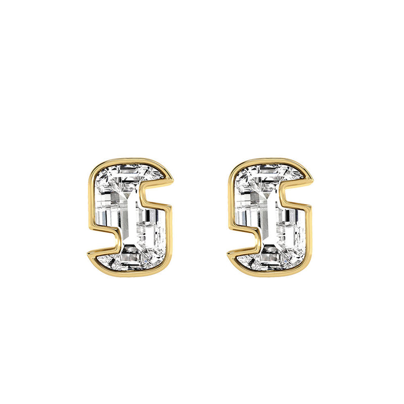 Alfabet Bogstav S 18K Guld, Hvidguld eller Rosaguld Ørestikker m. Solitaire Lab-Grown Diamant