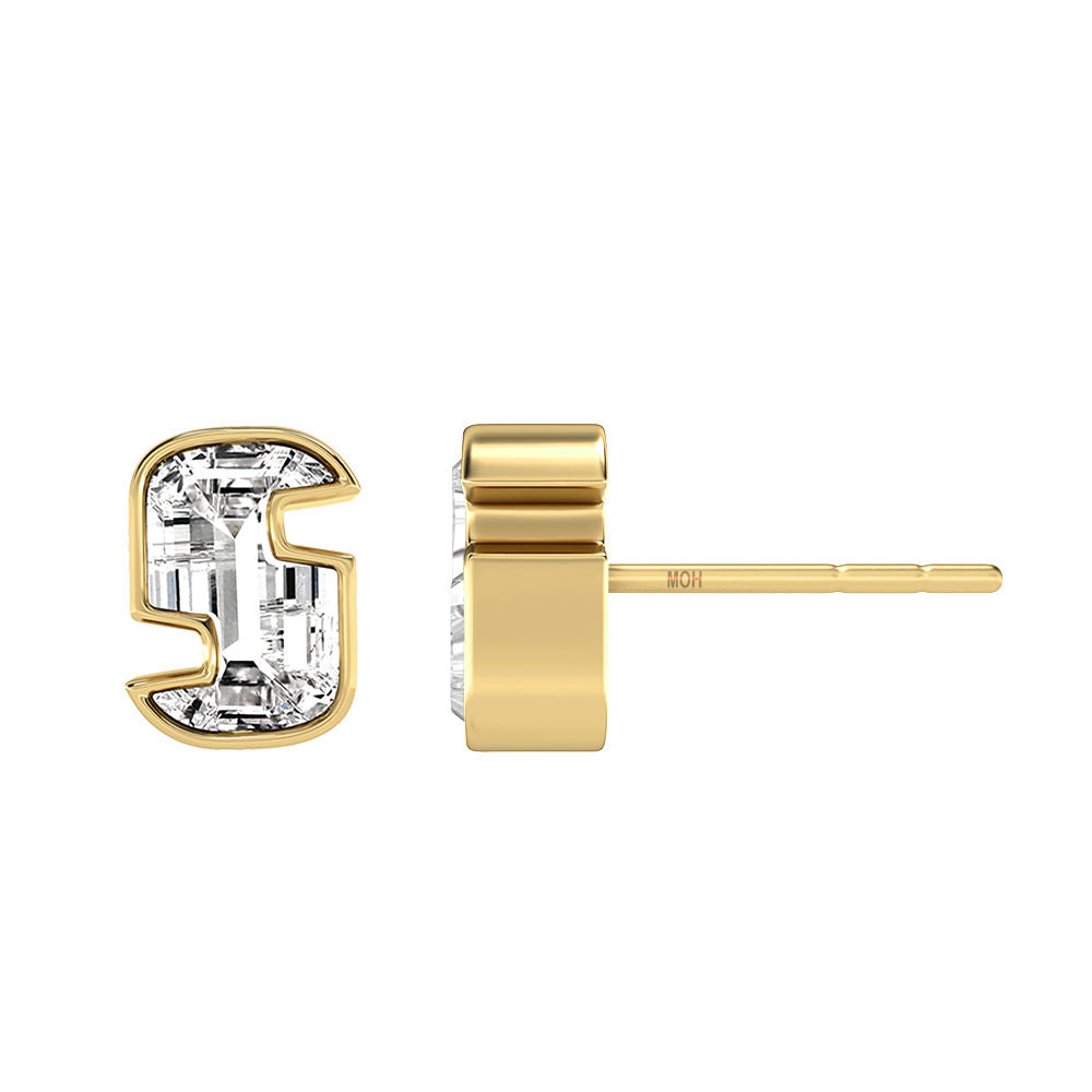 Alphabet Initial S 18K Gold, Whitegold or Rosegold Stud Earrings w. Solitaire Lab-Grown Diamond