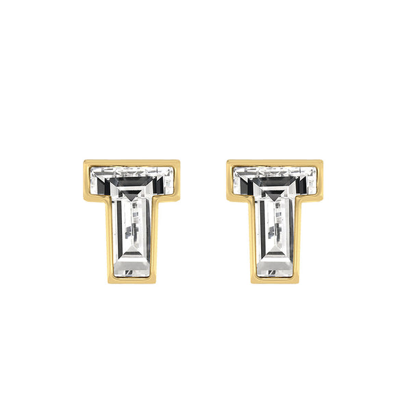 Alfabet Bogstav T 18K Guld, Hvidguld eller Rosaguld Ørestikker m. Solitaire Lab-Grown Diamant