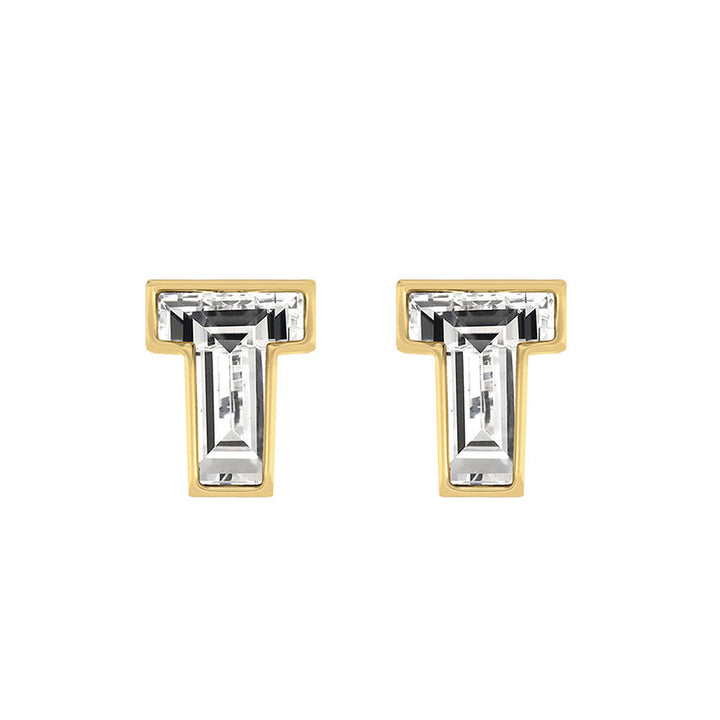 Alphabet Initial T 18K Gold, Whitegold or Rosegold Stud Earrings w. Solitaire Lab-Grown Diamond