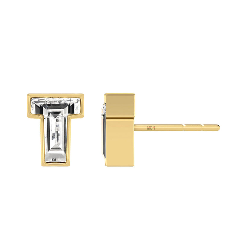 Alfabet Bogstav T 18K Guld, Hvidguld eller Rosaguld Ørestikker m. Solitaire Lab-Grown Diamant