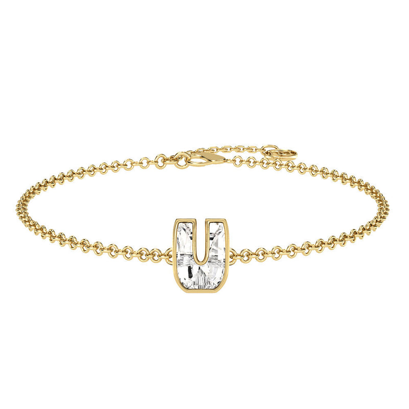 Alfabet Bogstav U 18K Guld, Rosaguld eller Hvidguld Armbånd m. Solitaire Lab-Grown Diamant