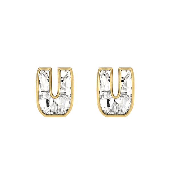 Alfabet Bogstav U 18K Guld, Hvidguld eller Rosaguld Ørestikker m. Solitaire Lab-Grown Diamant