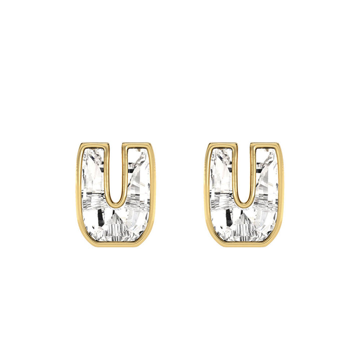 Alphabet Initial U 18K Gold, Whitegold or Rosegold Stud Earrings w. Solitaire Lab-Grown Diamond
