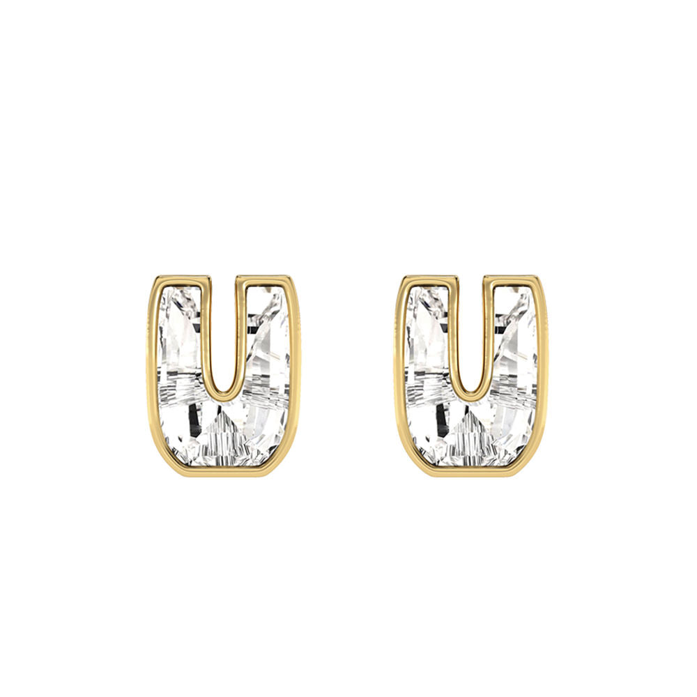Alphabet Initial U 18K Gold, Whitegold or Rosegold Stud Earrings w. Solitaire Lab-Grown Diamond