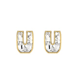 Alphabet Initial U 18K Gold, Whitegold or Rosegold Stud Earrings w. Solitaire Lab-Grown Diamond