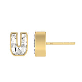 Alfabet Bogstav U 18K Guld, Hvidguld eller Rosaguld Ørestikker m. Solitaire Lab-Grown Diamant